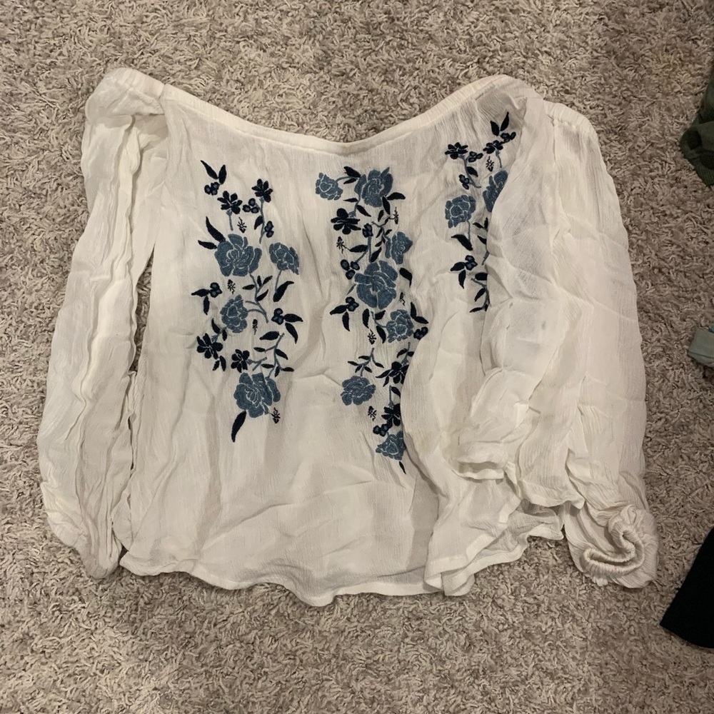 Abercrombie white and blue off the shoulder top